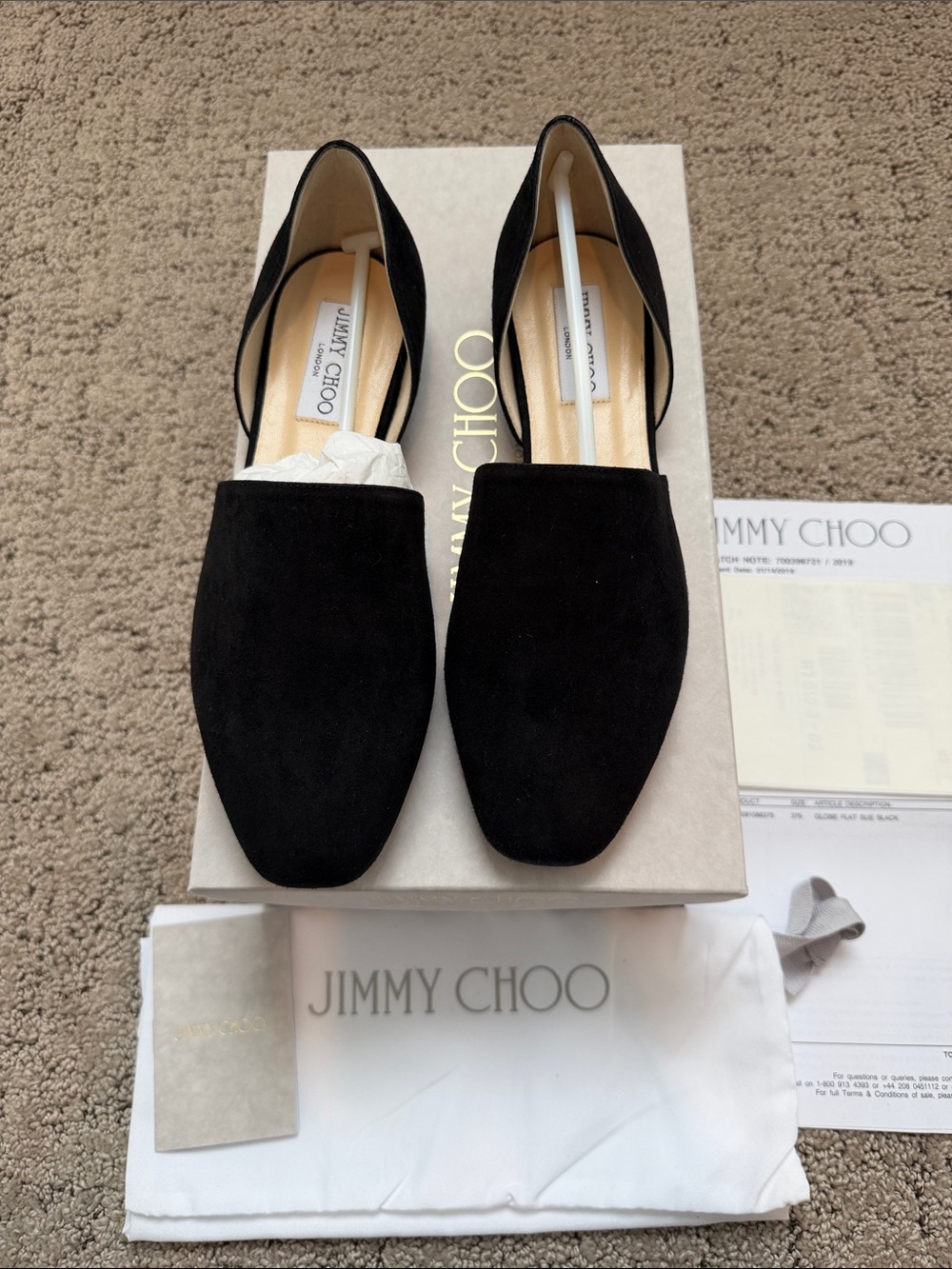 Jimmy Choo Globe Flat Black Suede  D'Orsay Flats Sz 37.5